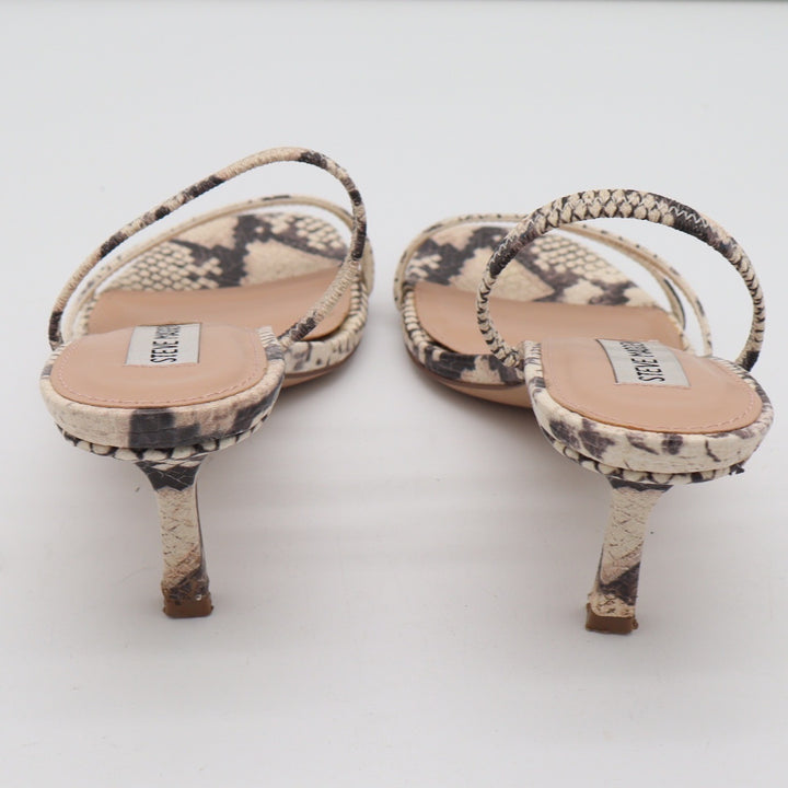 Steve Madden Snakeskin Print Kitten Heel Sandals Square Toe Strappy Womens 8.5M