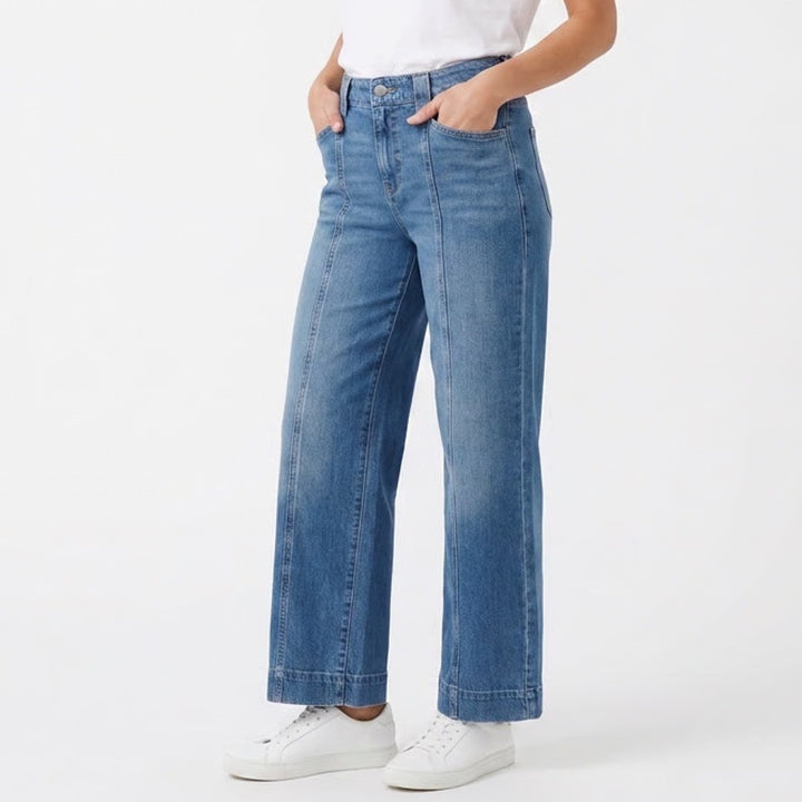 Talbots Classic Jean Trouser Renwick Wash Blue Wide Leg Seam Detail Size 8