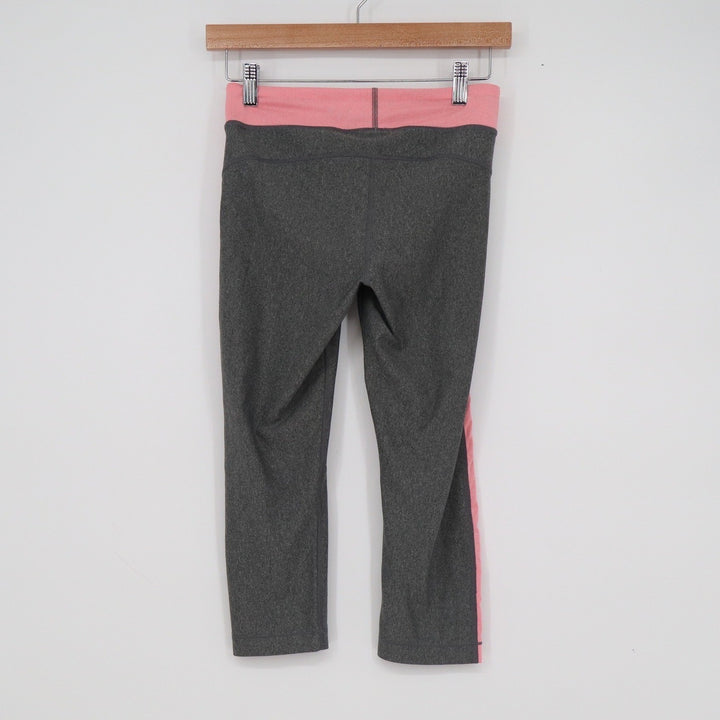 Under Armour HeatGear Womens Cropped Leggings Charcoal Grey Pink Side Stripe XS