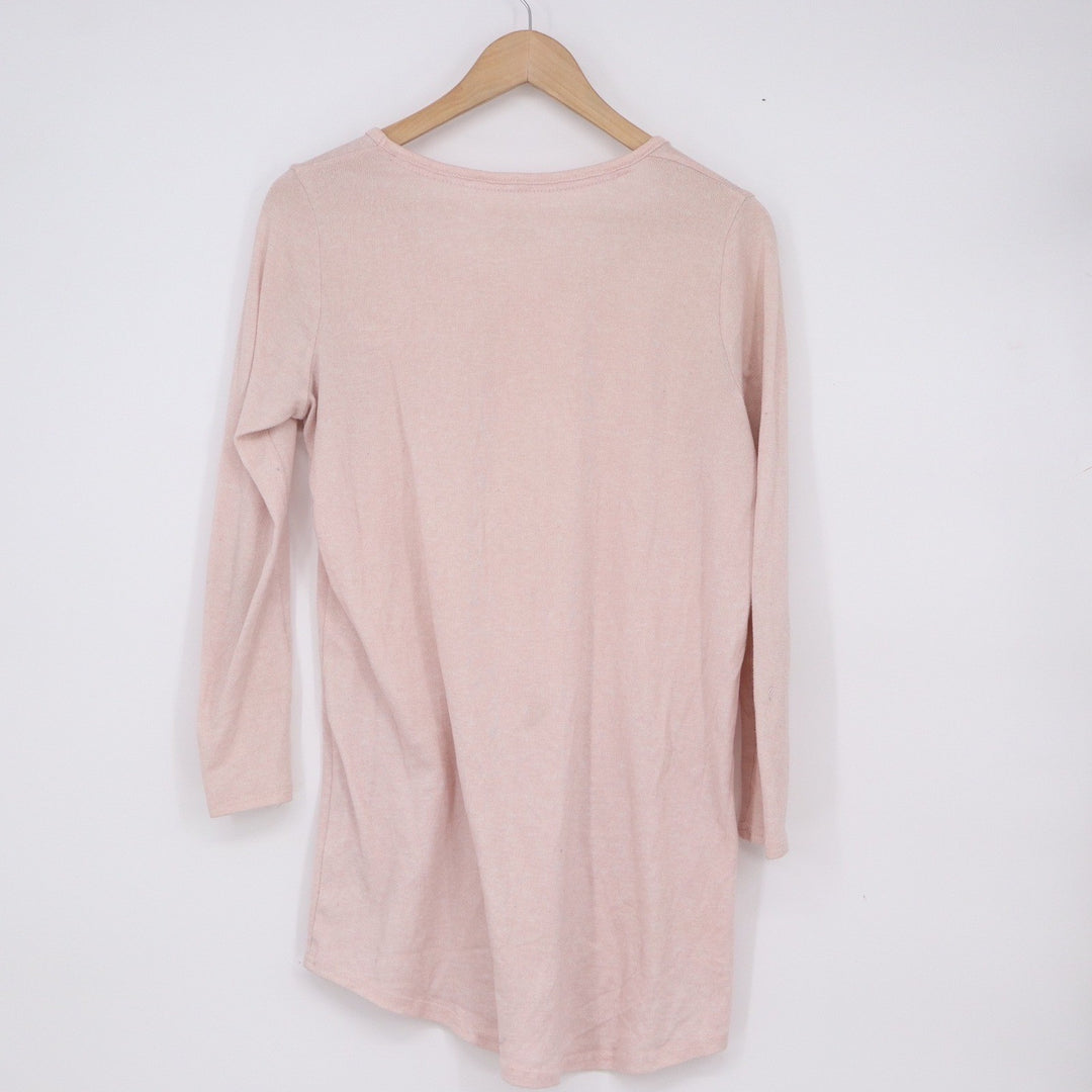 Danskin Womens Pink Dream Plan Do Graphic Long Sleeve Tunic Tee Shirt Small