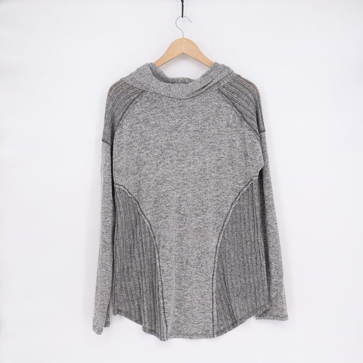 Sweet Claire Sweater Womens Heather Gray Ribbed Cowl Neck Long Sleeve Pullover
