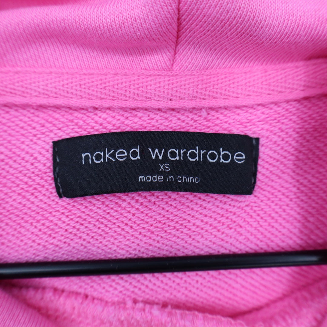 Naked Wardrobe Womens XS Neon Pink Cropped Hoodie Sweatshirt