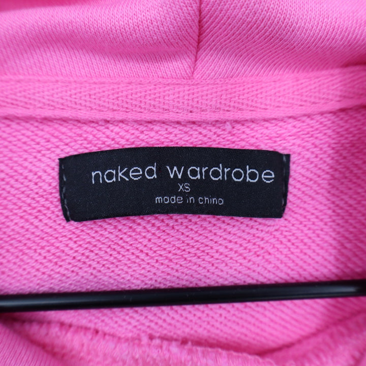 Naked Wardrobe Womens XS Neon Pink Cropped Hoodie Sweatshirt