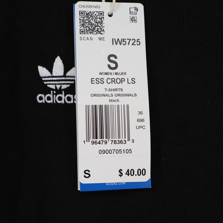 Adidas Originals Womens ESS Crop LS Black Ribbed Long Sleeve Shirt Size S