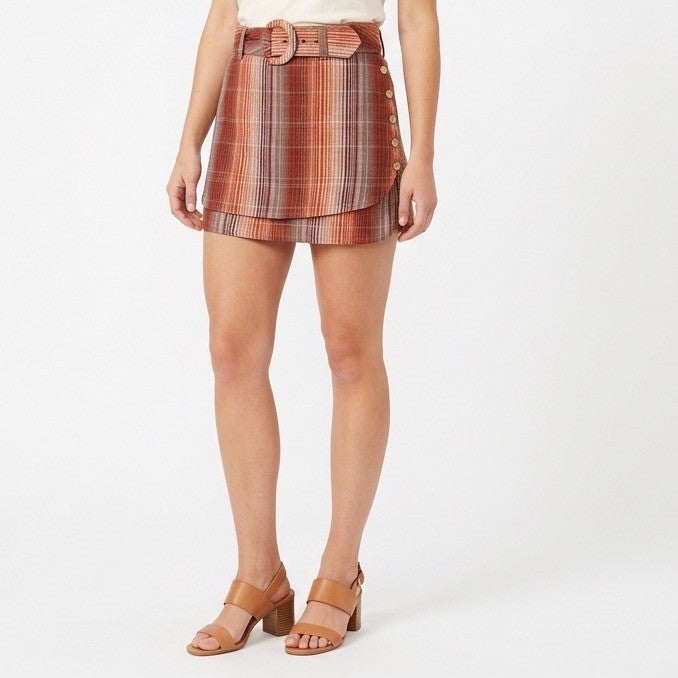 Free People Mini Skirt Womens Multi Plaid Matching Belt Fitted Button Details
