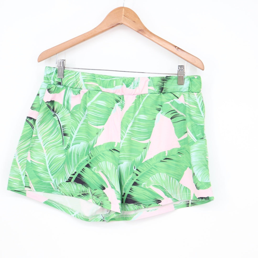 Ekouaer Womens Pajama Set Large Green Pink Tropical Banana Leaf Print 2pc PJ