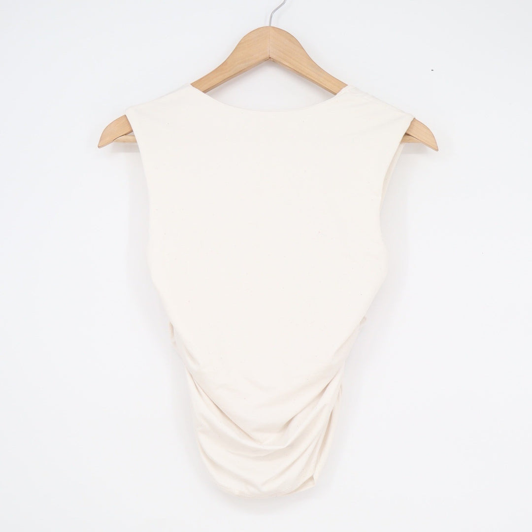 Live In The Moment Cream Ruched Cowl Neck Sleeveless Top Womens Size Medium