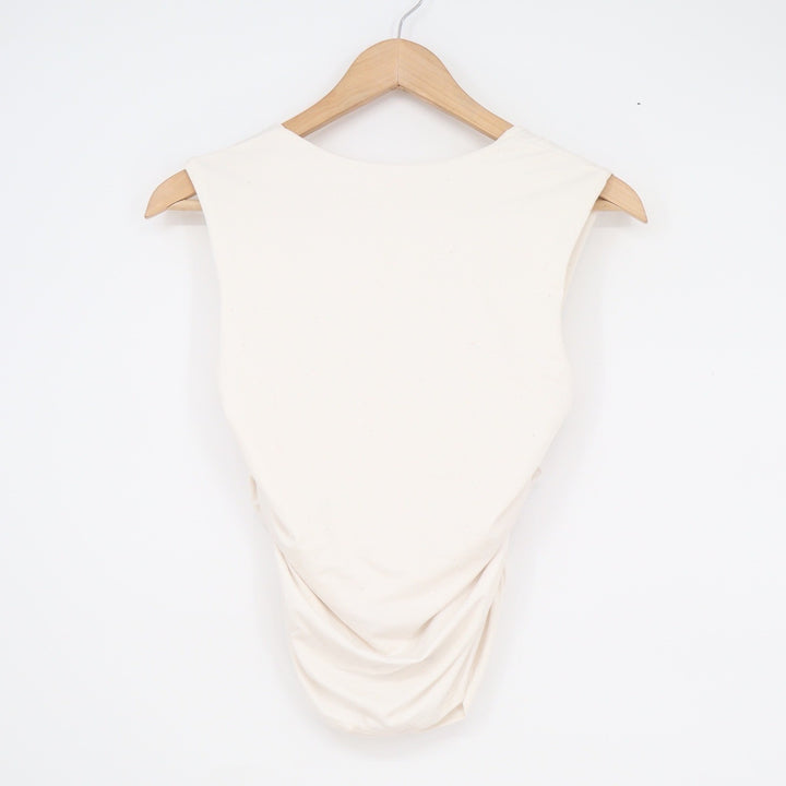 Live In The Moment Cream Ruched Cowl Neck Sleeveless Top Womens Size Medium