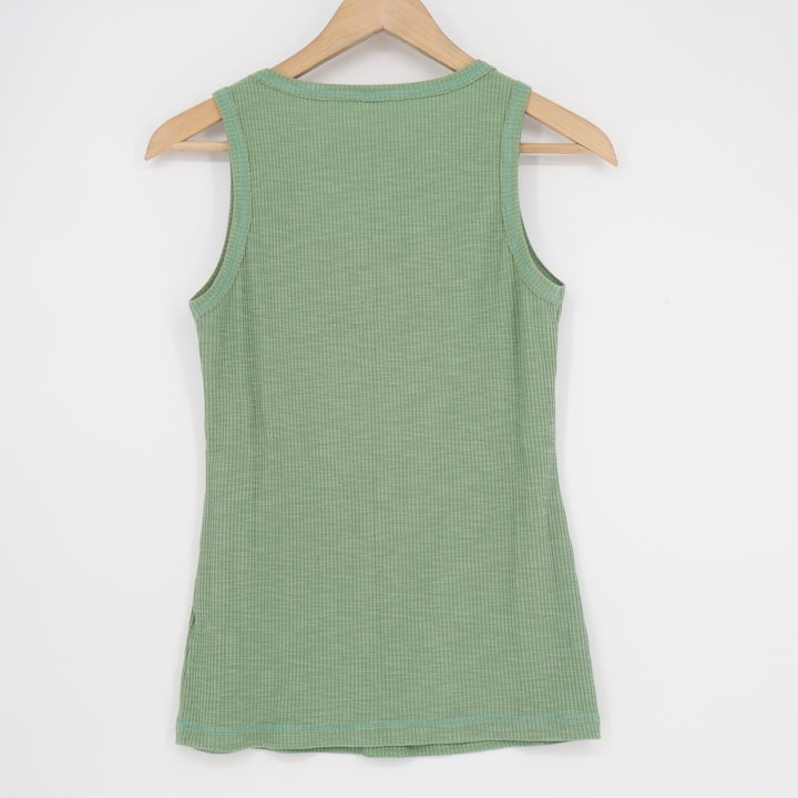 Tank Top Womens Small Sage Green Ribbed Knitted Henley Neck Sleeveless Pullover