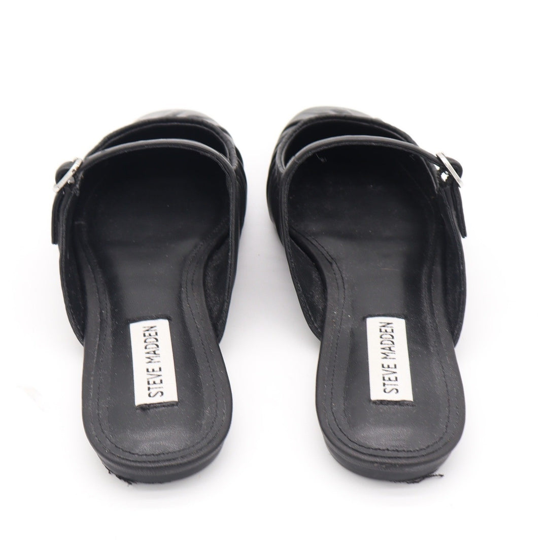 Steve Madden Womens Black Leather Ruched Mary Jane Mules Square Toe Flats 8.5