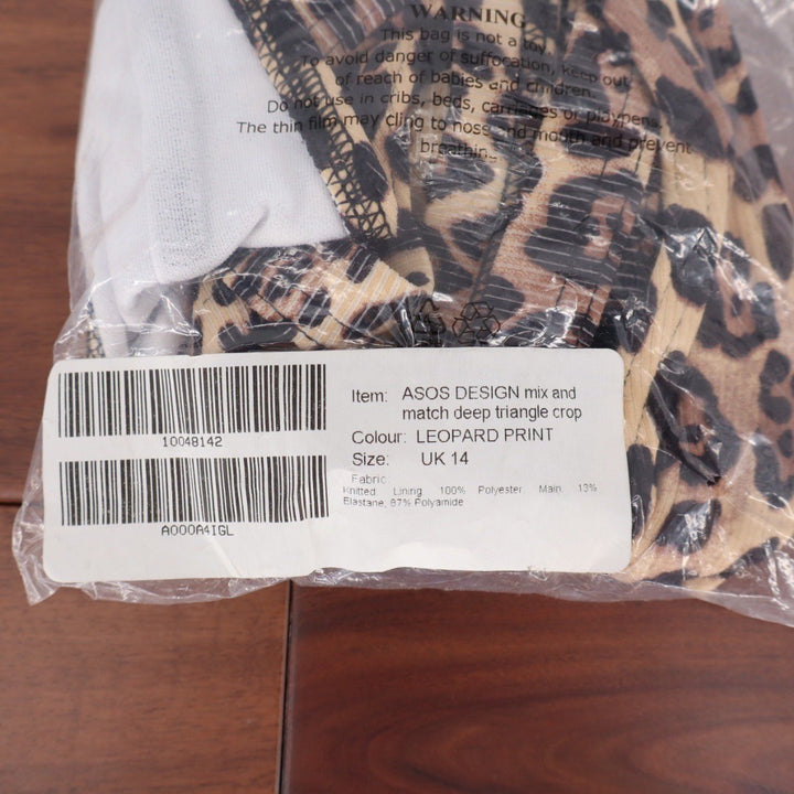 ASOS DESIGN Leopard Print Deep Triangle Crop Bikini Top Size 10