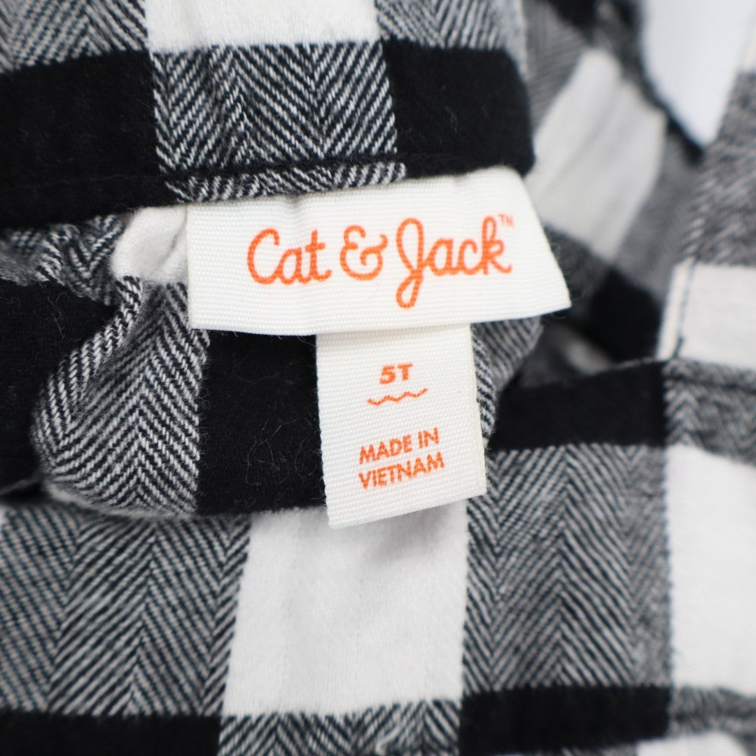 Cat & Jack Overall Dress Toddler 5T Black White Check Cotton Pleated Outdoor