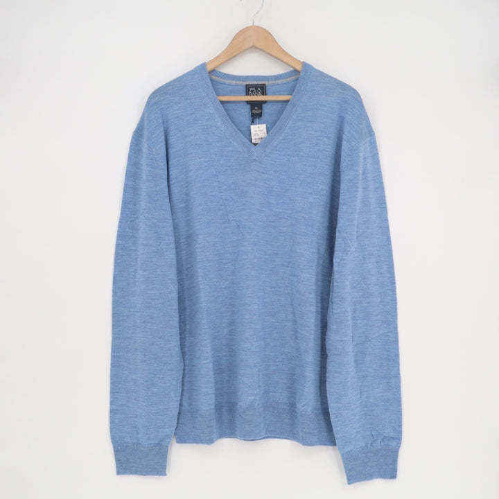 JOS. A. BANK Sweater Mens 2XL Blue Wool Tight Knit Long Sleeve V-Neck Pullover