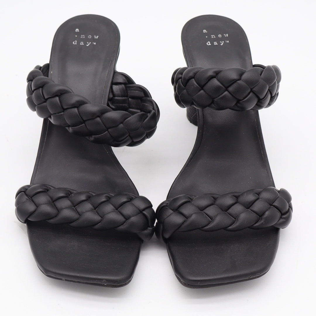 A New Day Womens Black Braided Double Strap Block Heel Mule Sandals Size 9