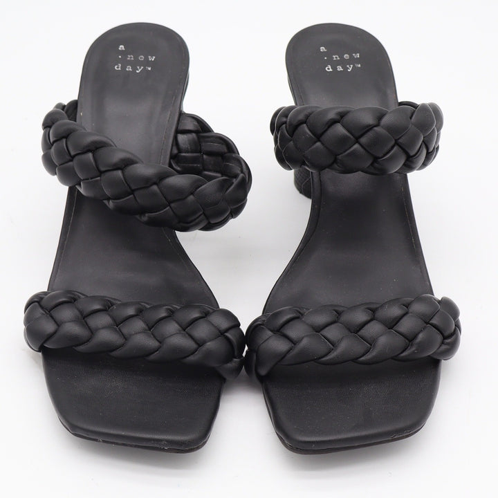 A New Day Womens Black Braided Double Strap Block Heel Mule Sandals Size 9