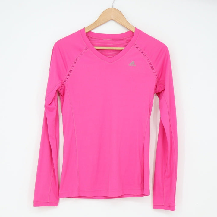 Adidas Shirt Womens XS ClimaCool V-Neck Pink Long Sleeve Mesh Back Excellent