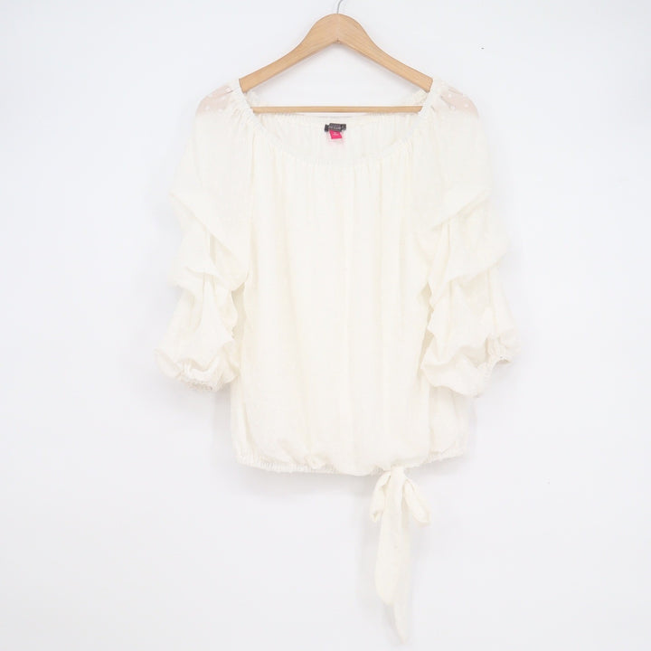 Vince Camuto Ivory Clip Dot Ruffle Sleeve Off Shoulder Blouse Top Womens Medium