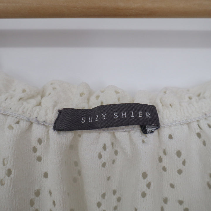 Suzy Shier Cream Eyelet Off the Shoulder Peasant Blouse Large Short Sleeve Boho