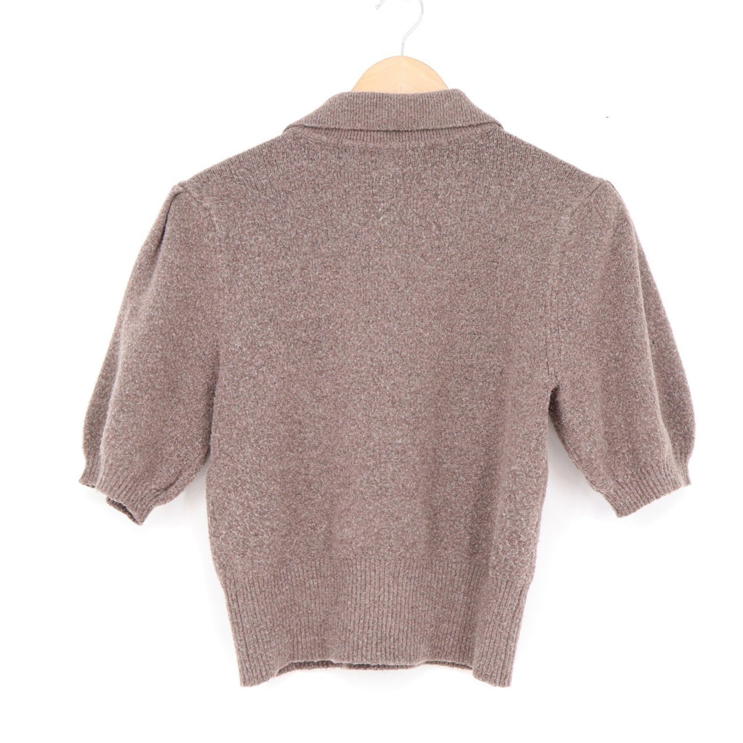 A New Day Womens XS Taupe Brown Marl Short Puff Sleeve Polo Sweater Collared Top