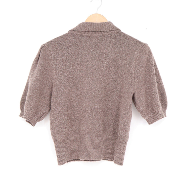 A New Day Womens XS Taupe Brown Marl Short Puff Sleeve Polo Sweater Collared Top