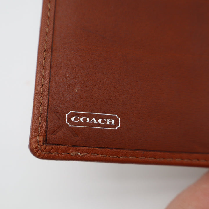 Coach Purse Womens White Tan Leather Buckle Credit Card Slots Bifold Wallet