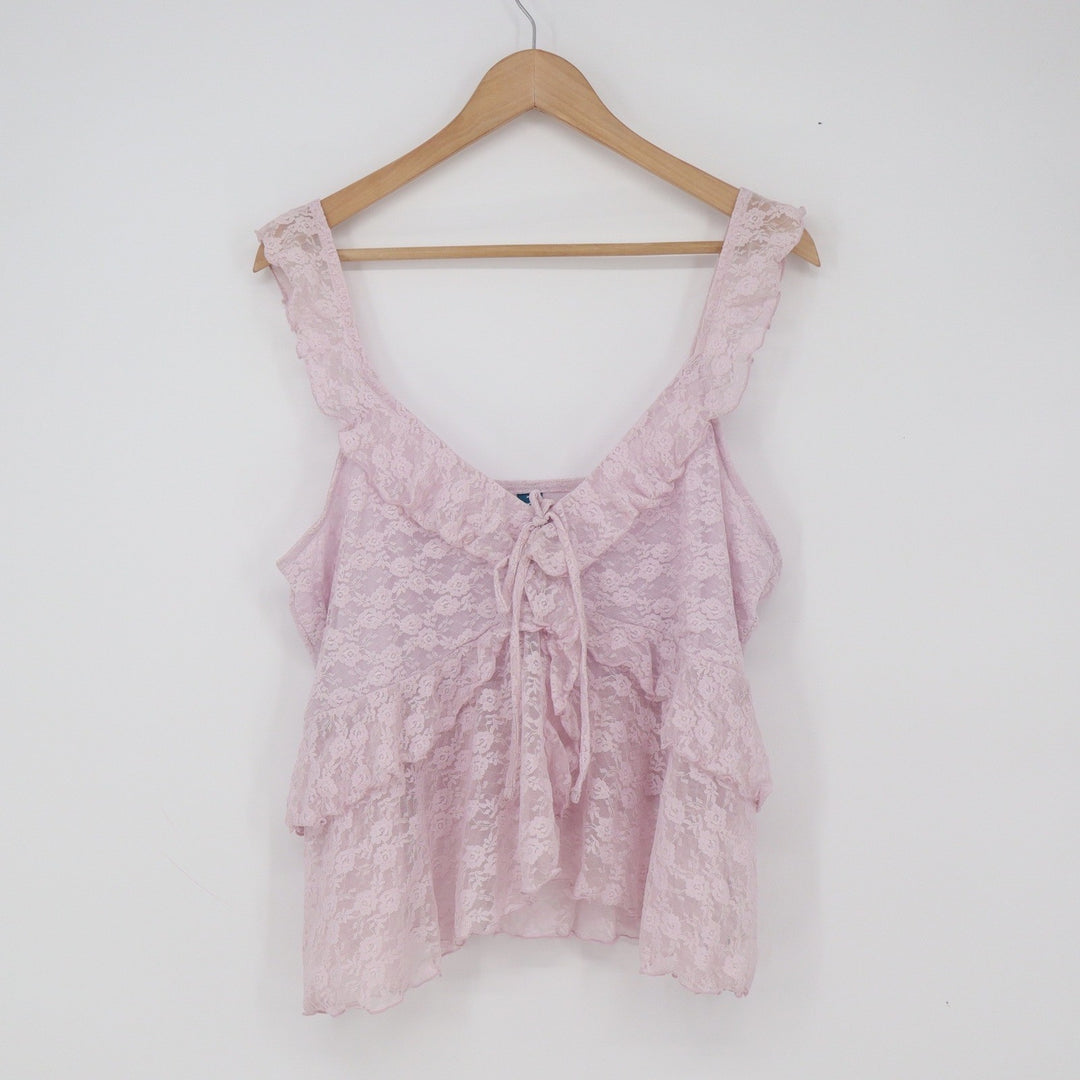 Old Navy Tank Top Womens XL Ruffle Lace Tie-Front Light Purple Tiered Excellent