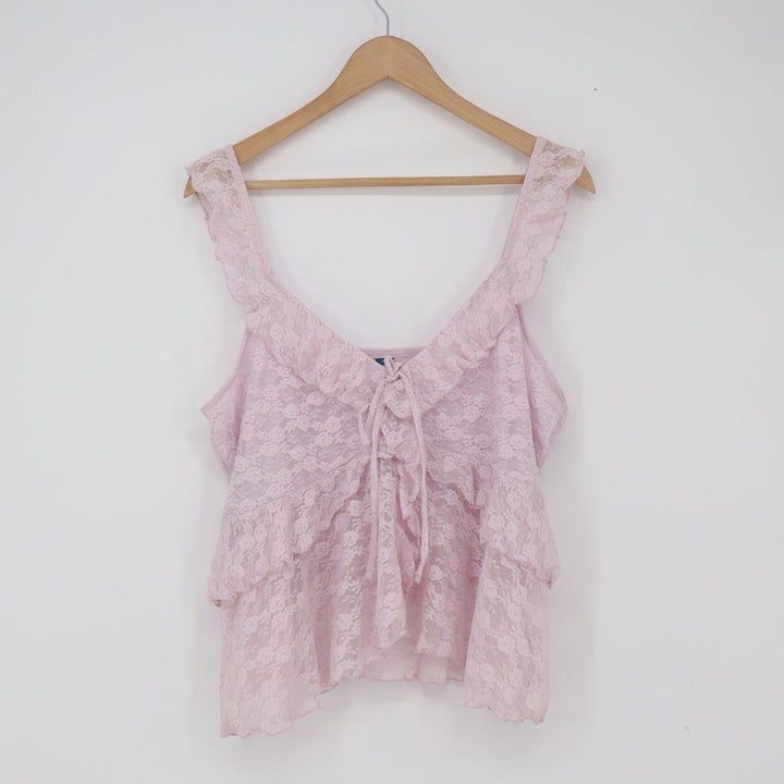 Old Navy Tank Top Womens XL Ruffle Lace Tie-Front Light Purple Tiered Excellent