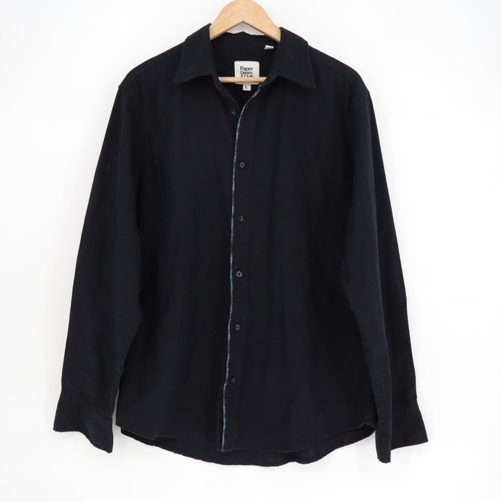 Paper Denim & Cloth Shirt Men L Black Cotton Long Sleeve Spread Collar Button Up
