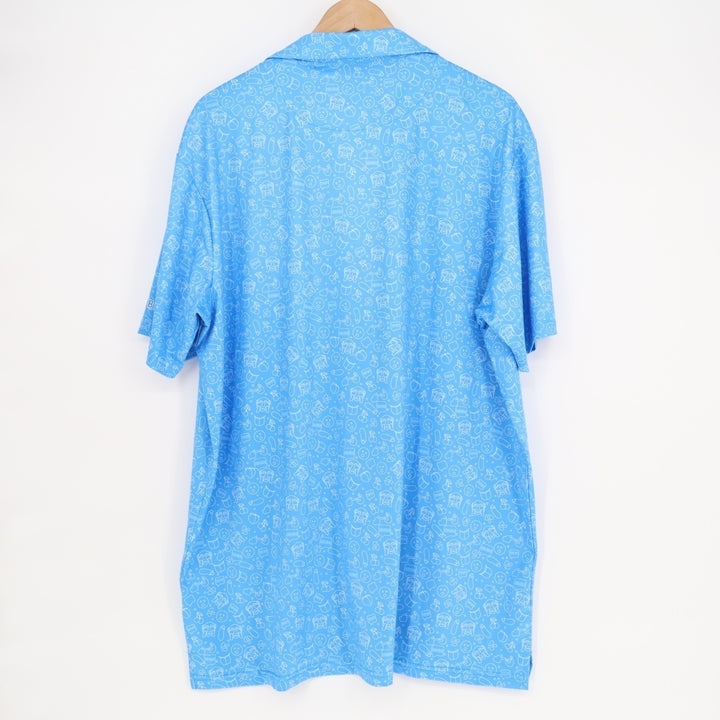 Bogeybros Polo Shirt Mens 2XL Blue Printed Stretch Short Sleeve Golf Tennis