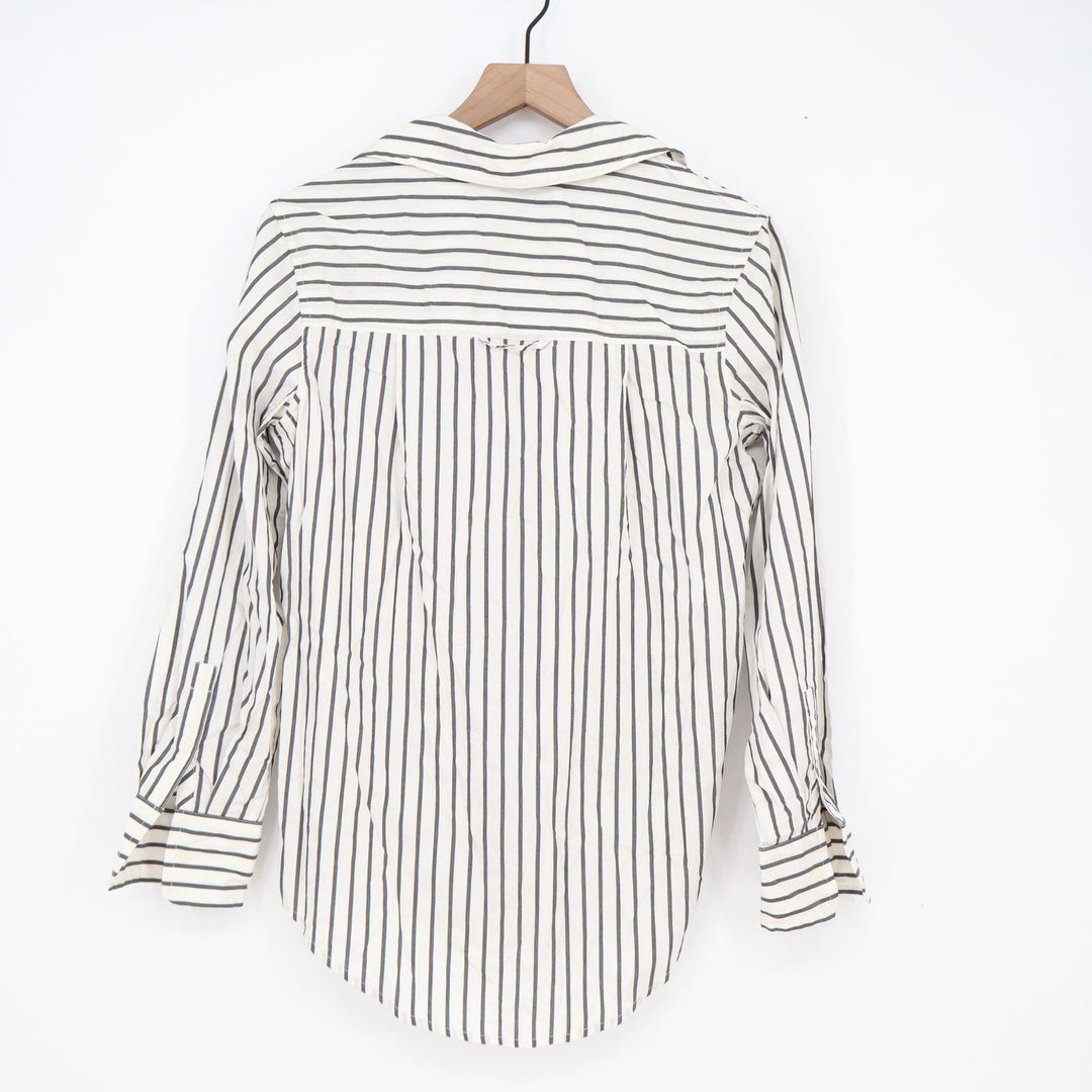 A New Day Womens XS Striped Button Down Shirt Black White Long Sleeve Workwear