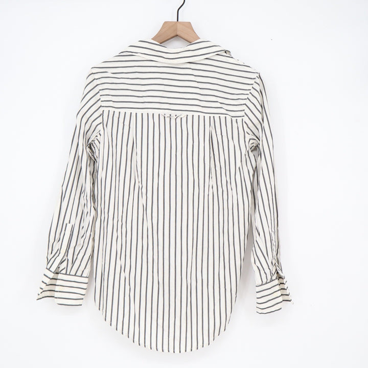A New Day Womens XS Striped Button Down Shirt Black White Long Sleeve Workwear