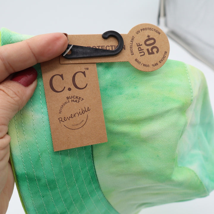 C.C Bucket Hat Womens OS ST-2176 Mint Green Tie-Dye Reversible UPF 50+ NEW