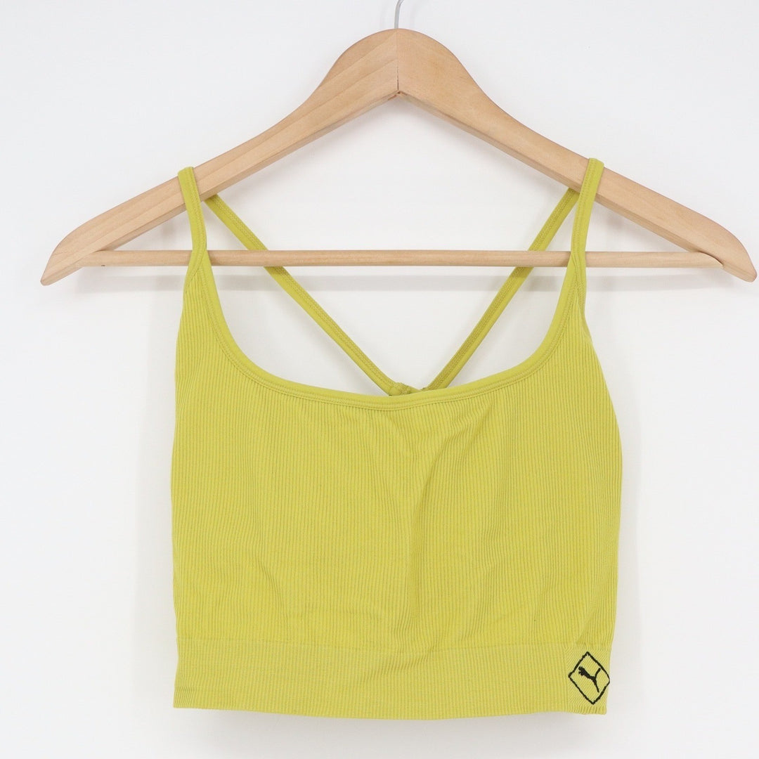Puma Womens Ribbed Seamless Sports Bra Lime Green Cross Back Size L
