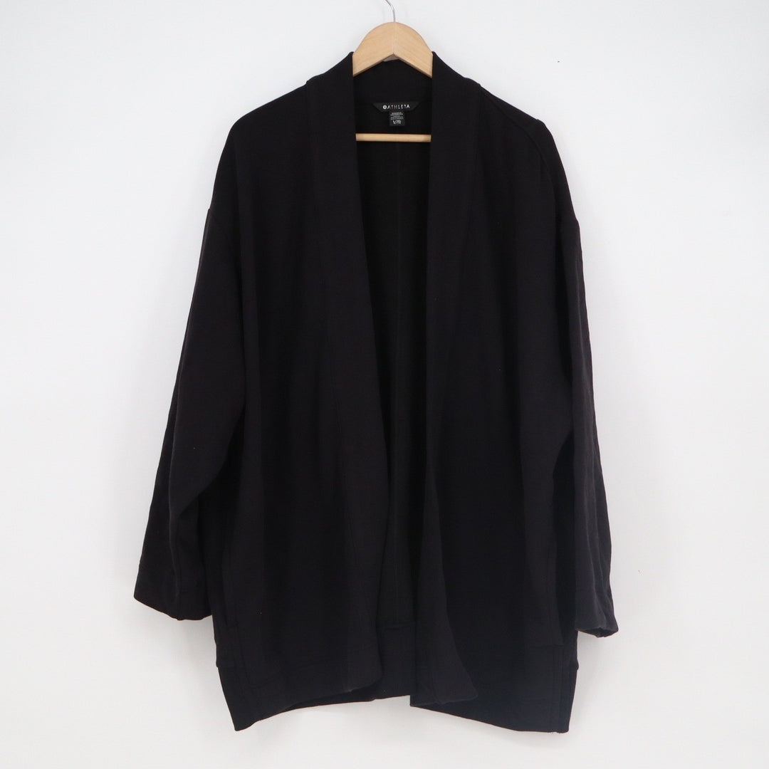Athleta Womens Black Open Front Shawl Collar Fleece Cardigan L/XL