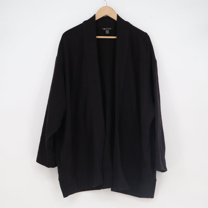 Athleta Womens Black Open Front Shawl Collar Fleece Cardigan L/XL