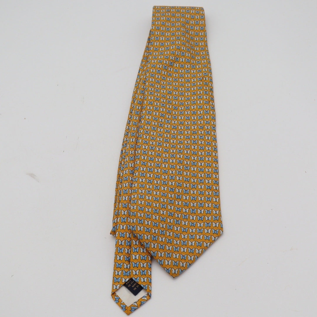 Brooks Brothers Mens Yellow Butterfly Silk Tie Stain Resistant Made in USA Italy