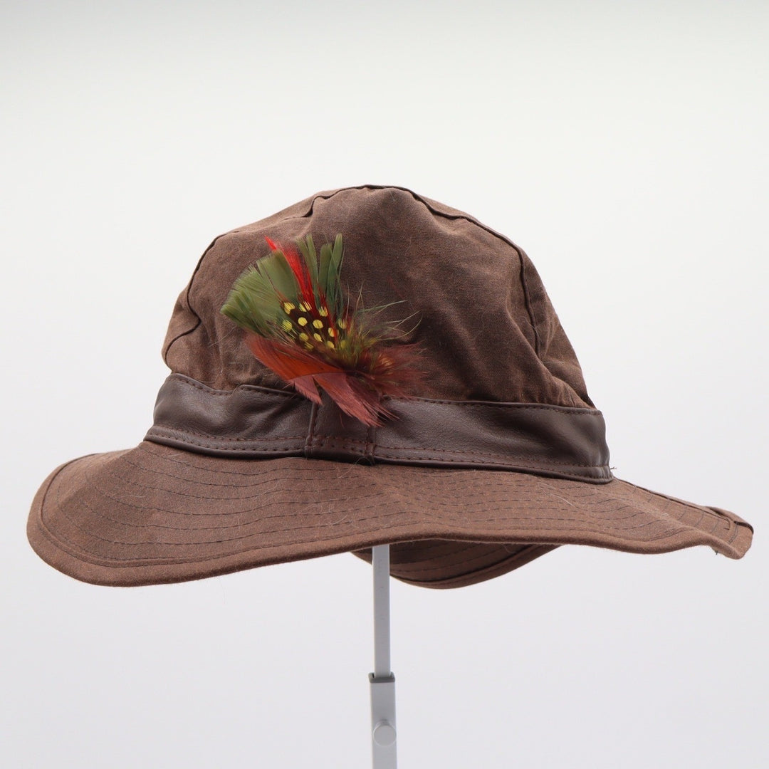 Hatman of Ireland Gerry Moran Brown Waxed Cotton Bush Hat with Feather Size 58cm