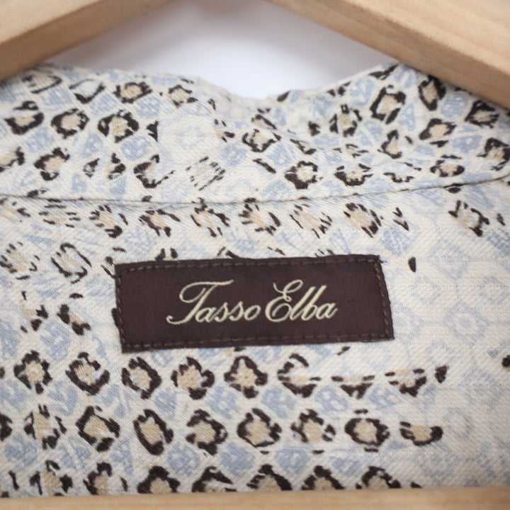 Tasso Elba Mens Large Silk Rayon Blend Geometric Print Short Sleeve Button Shirt