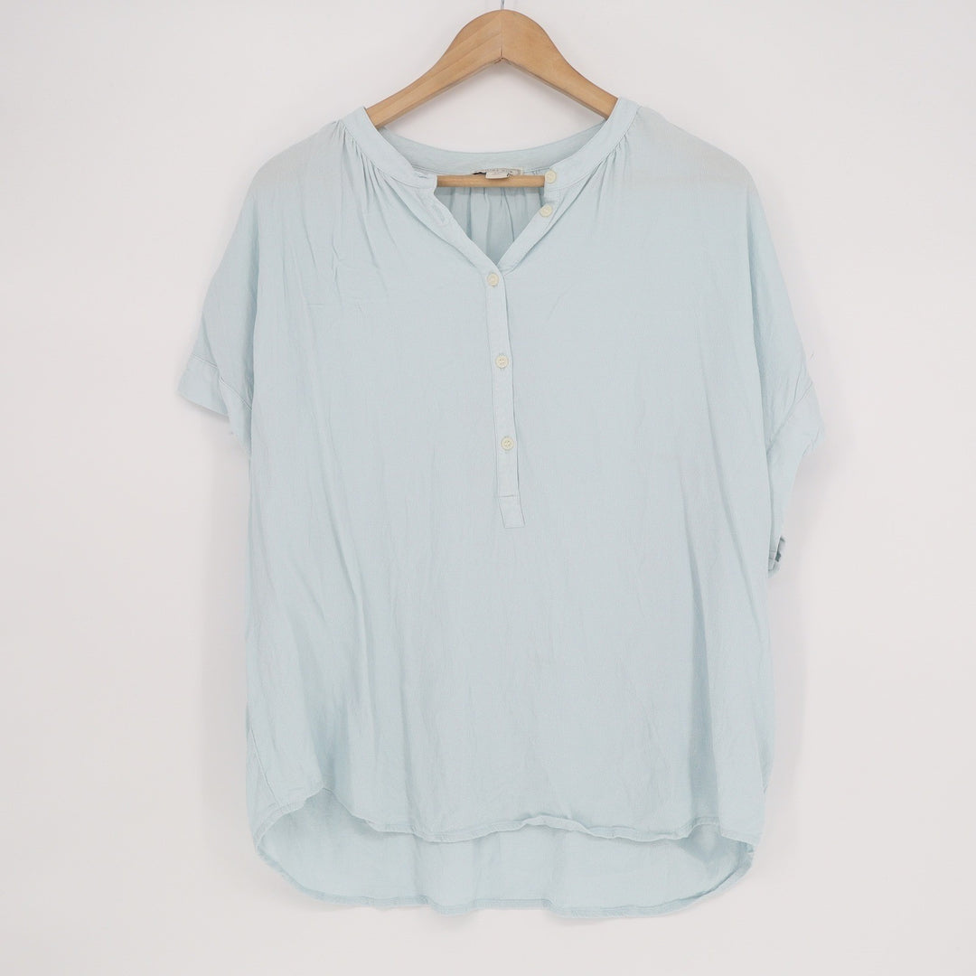 Point Sur J.Crew Womens XL Blue Viscose Henley Short Sleeve Blouse Relaxed Top