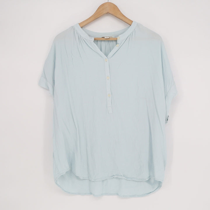 Point Sur J.Crew Womens XL Blue Viscose Henley Short Sleeve Blouse Relaxed Top