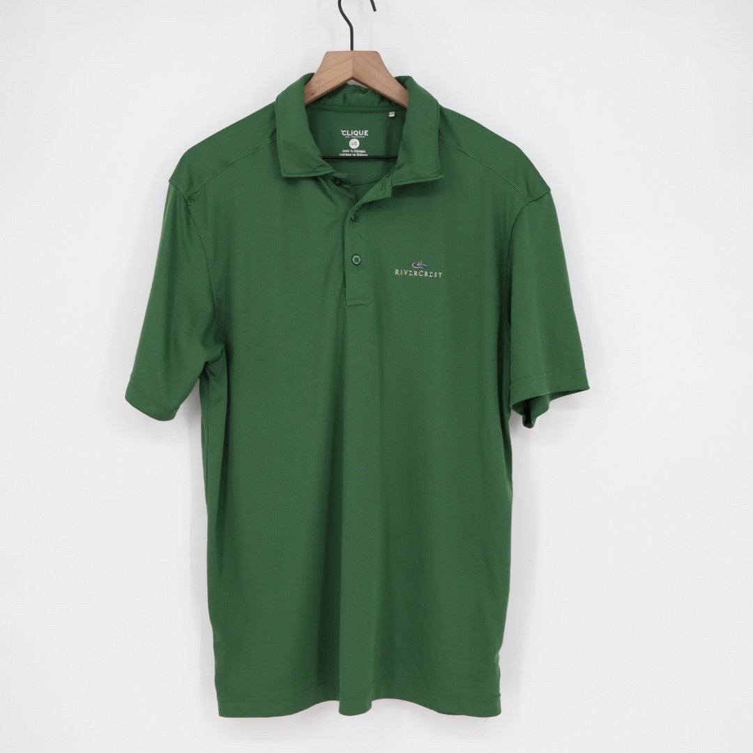 CLIQUE Golf Polo Shirt Green Short Sleeve Embroidered Rivercrest Size L