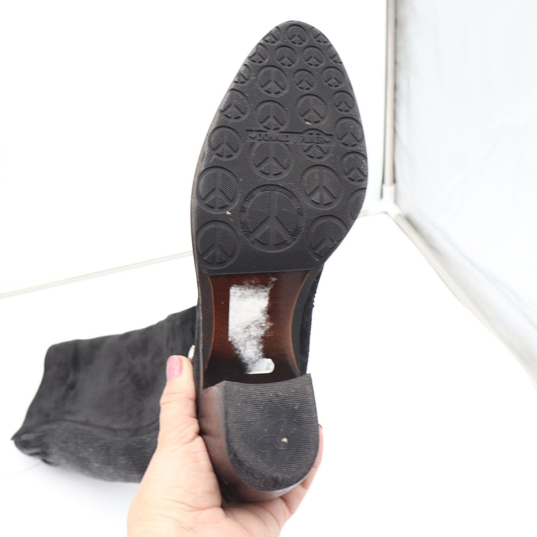Donald J Pliner Black Suede Stretch Tall Block Heel Boots Size 7 Made Italy