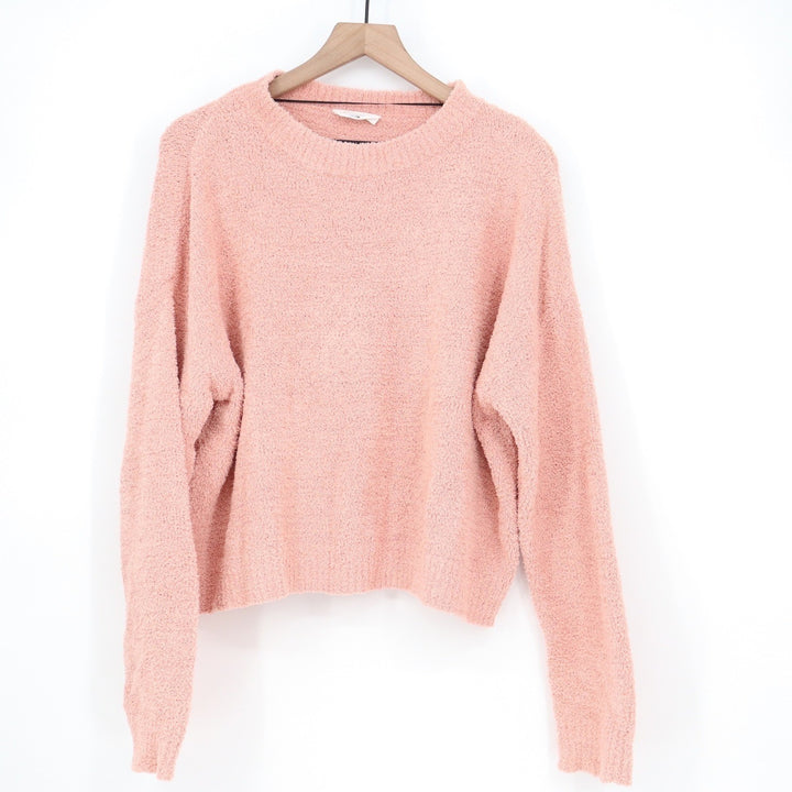 Double Zero Peach Pink Fuzzy Popcorn Knit Sweater Crew Neck Medium