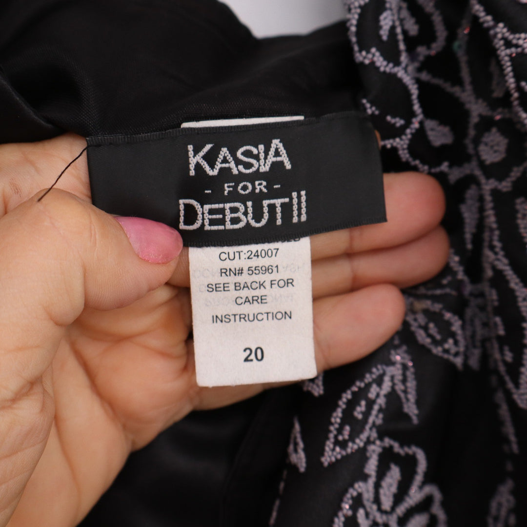 Kasia for Debut II Gown Womens 20 Black Floral Embroidered Excellent