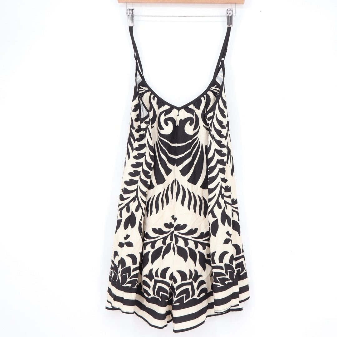 Nasty Gal Black Cream Damask Lace Up Romper Small