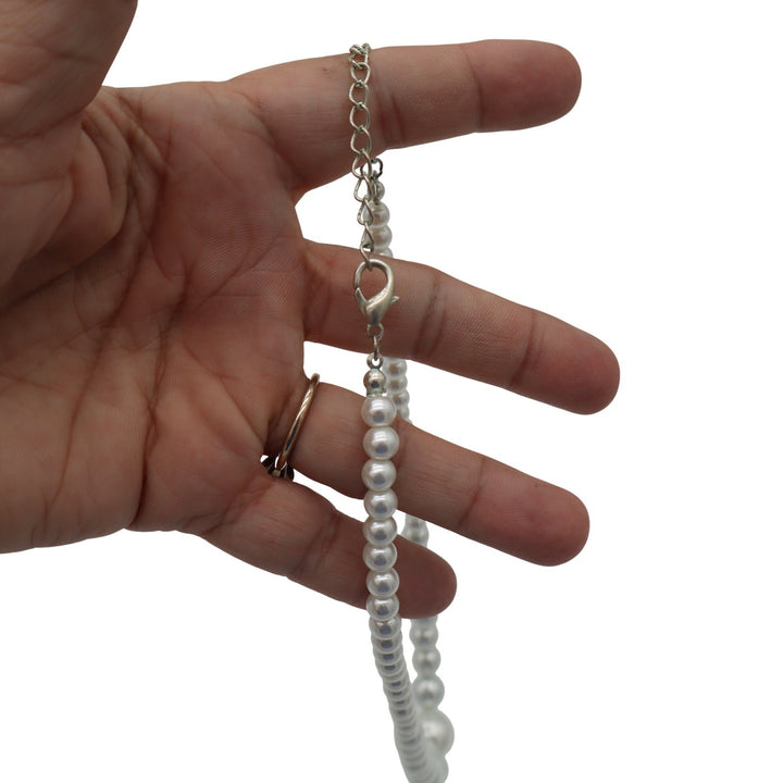 White Graduated Faux Pearl Necklace Adjustable Silver Tone Lobster Clasp
