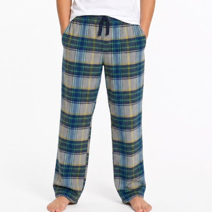 Eddie Bauer Kids M 10/12 Fleece Pajama Pants Blue Green Yellow Plaid Sleepwear