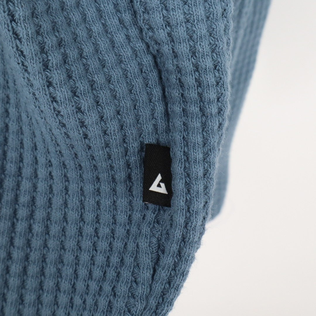 American Giant T-Shirt Mens 2XL Blue Stretch Waffle Knit Crew Neck Long Sleeve