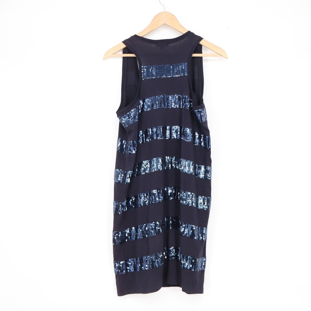 J.Crew Navy Blue Sequin Striped Racerback Cotton Tank Dress Small