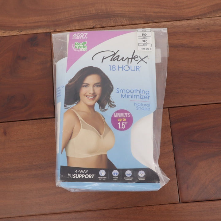 Playtex 18 Hour Smoothing Minimizer Wireless Bra 38D White Adjustable Straps